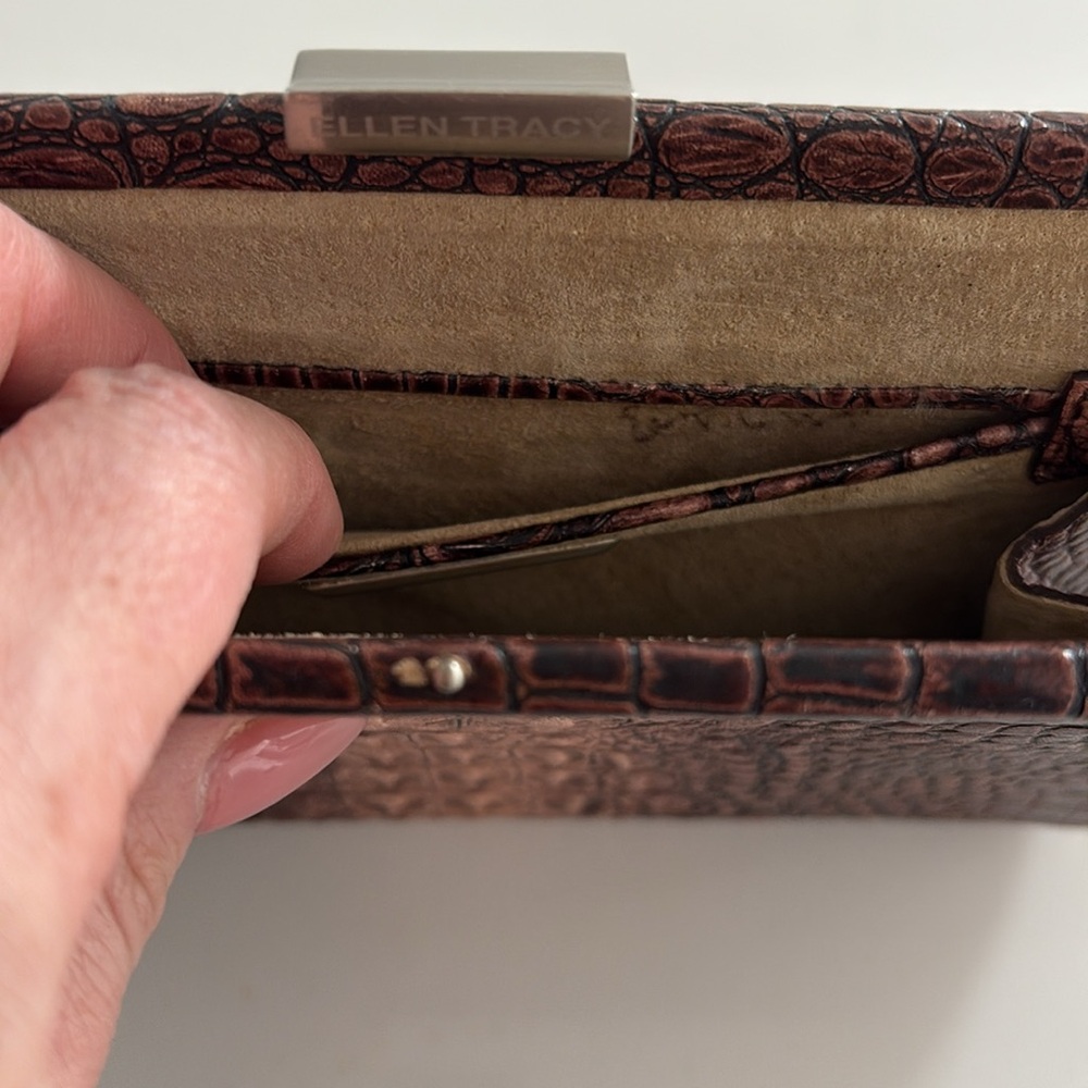 Ellen Tracy Brown Faux Crocodile Embossed Clutch - Picture 5 of 9